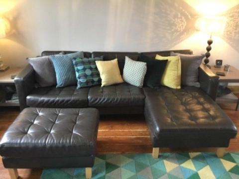 Ikea Landskrona 3 seater leather sofa and footstool
