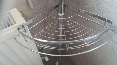 Silver chrome Shower pole with shelving