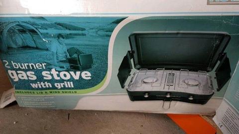 Camping gas stove and grill with stand