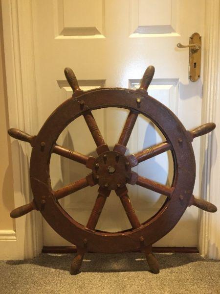 Authentic 8 spoke wooden ship's wheel with steel hub