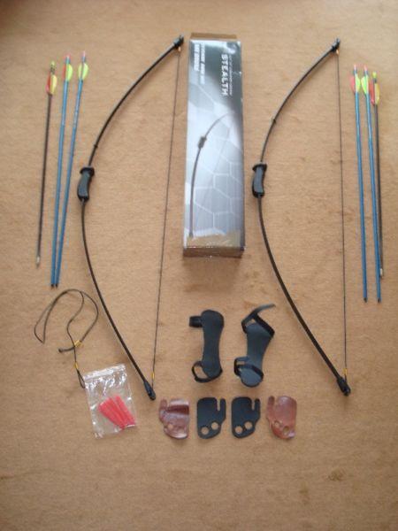 Archery Bows x3- 2x junior and 1x adult with arrows