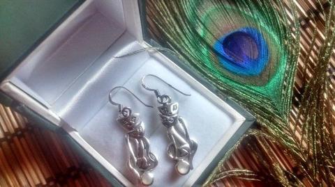 925 Sterling Silver Vintage Cat Womens Earrings