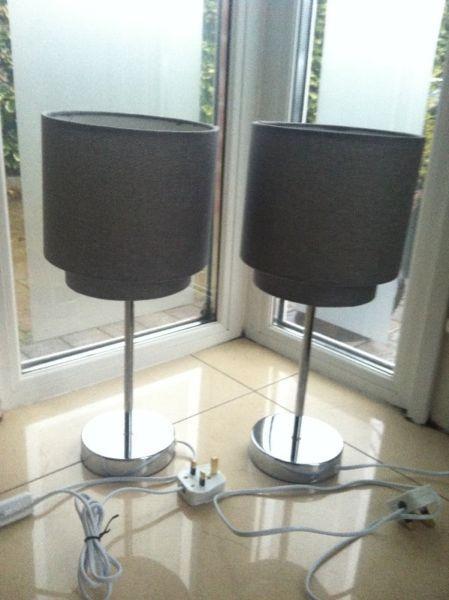 2 Contemporary Chrome & Charcoal Grey Table Lamps
