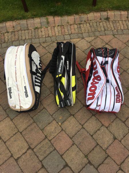 3 Tennis Bags- 2 Wilson and 1 Babolat 8 Racket Tennis Bags