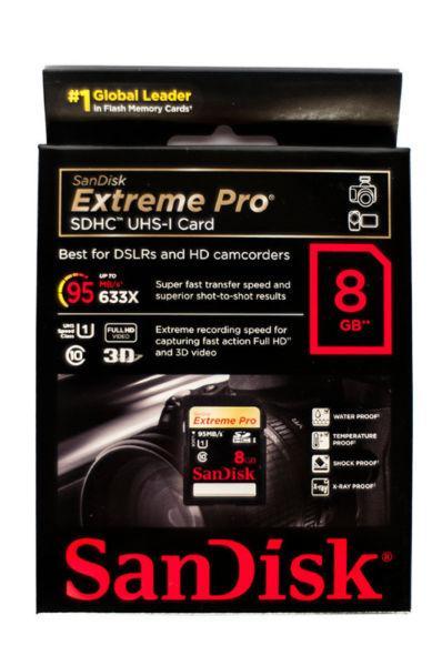 SanDisk Extreme Pro SDHC 8GB 95MB/s - NEW, UNUSED, UNOPENED memory card