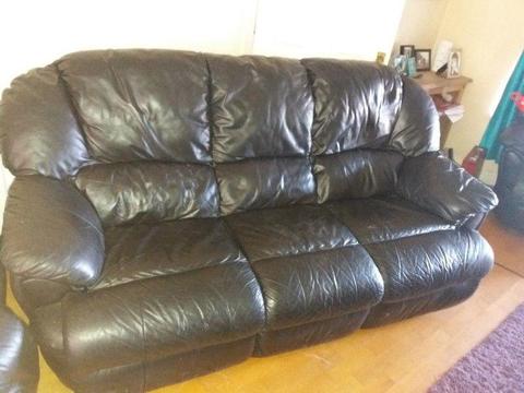 Leather sofa and 2 recliner chairs