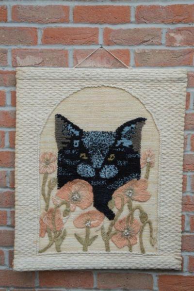 BLACK CAT HAND-MADE JUTE TAPESTRY WALL HANGING