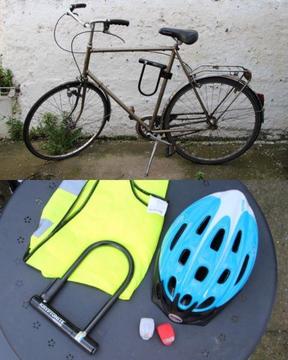 Bike + helmet + lights + refl. vest + lock