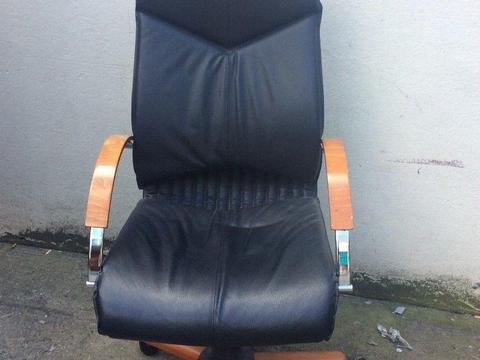 Leather, chrome and Woden office chair-Can be delivered