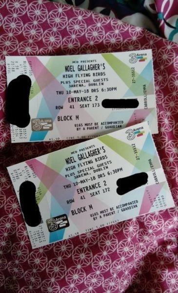 2x Noel Gallagher's High Flying Birds tickets - 3Arena, Thursday 10th May 2018