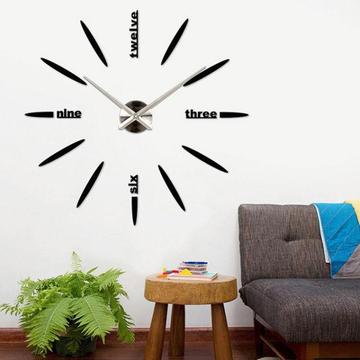3d frameless wall clock modern mute large mirror surface DIY room home office decorations Silver
