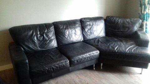 Leather Sofa, Double Bed with Mattress and Dining Table with 4 Chairs
