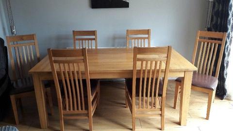 solid wood table & 6 leather seated chairs