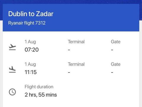 Flights Dublin - Zadar 1st Aug
