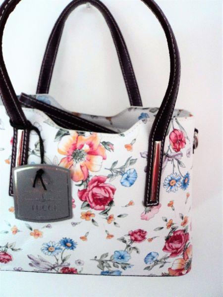 Italian leather floral pattern handbag