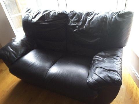 2 & 3 seater black leather couches for sale. In good condition