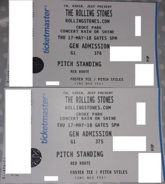 THE ROLLING STONES 2 PITCH STANDING TICKETS - CROKE PARK