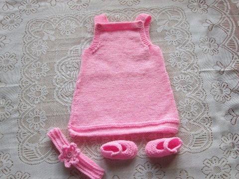 Hand knitted baby pinafore dress Set