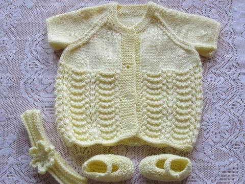 Hand knitted baby short sleeve Cardigan Set
