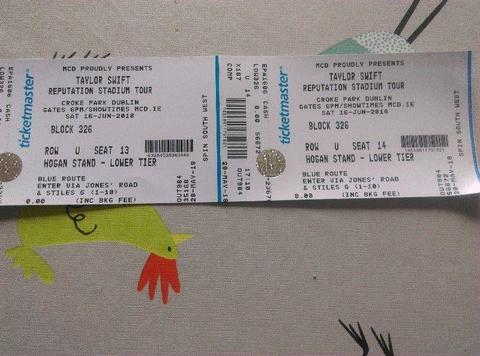 Selling Below Face Value Taylor Swift Tickets for Saturday 16th of June