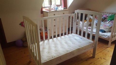 White timber Cot and matching change table for sale