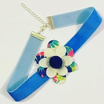 Blue Velvet Flower Choker Necklace