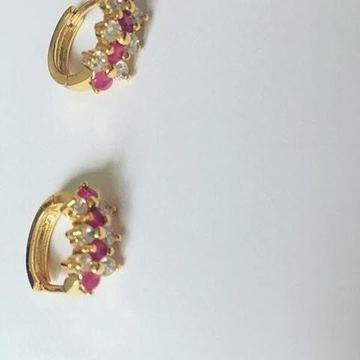 Golden Hoops With Pink And Silver Gems