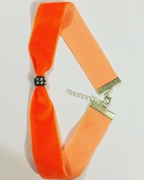 Orange Velvet Beaded Choker Necklace