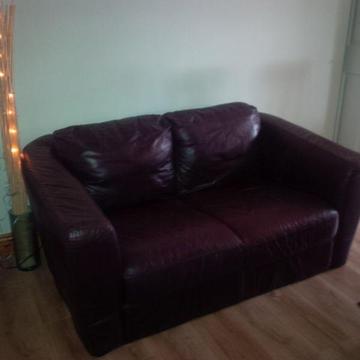 2 Seater Real Leather Burgandy Sofa