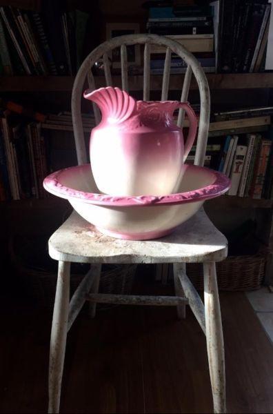 Large Antique Pitcher and Basin Bowl Set (pink) Winchester Ironstone -Excellent Condition