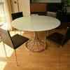 Round glass dining table & 4 Italian leather chairs 